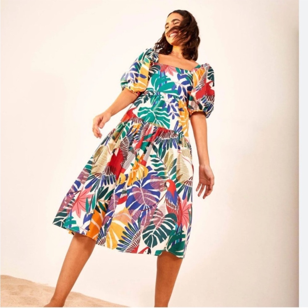 Farm Rio Off White Macaw Midi Dress in Multi